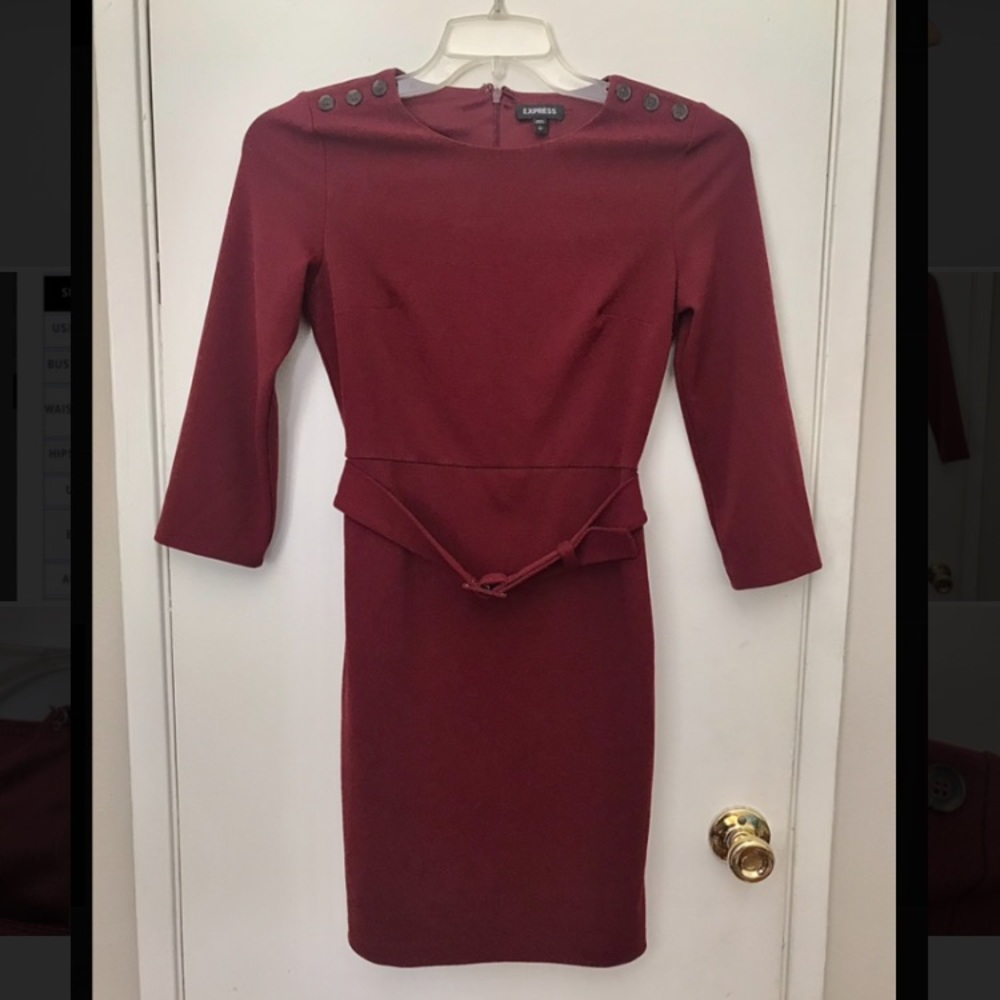 Express Burgundy Belted Sheath Dress size S